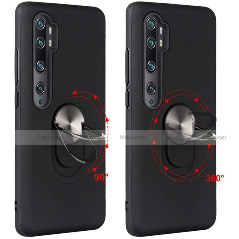 Ultra-thin Silicone Gel Soft Case Cover with Magnetic Finger Ring Stand D04 for Xiaomi Mi Note 10 Pro