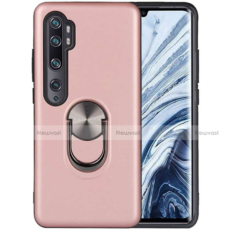 Ultra-thin Silicone Gel Soft Case Cover with Magnetic Finger Ring Stand D04 for Xiaomi Mi Note 10 Rose Gold