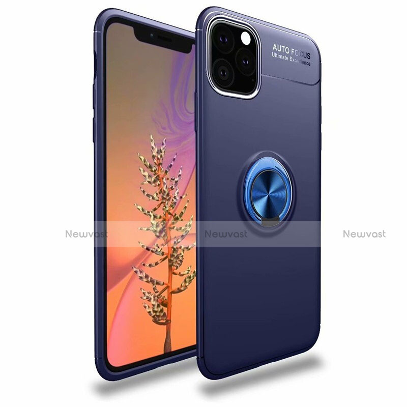 Ultra-thin Silicone Gel Soft Case Cover with Magnetic Finger Ring Stand for Apple iPhone 11 Pro Blue