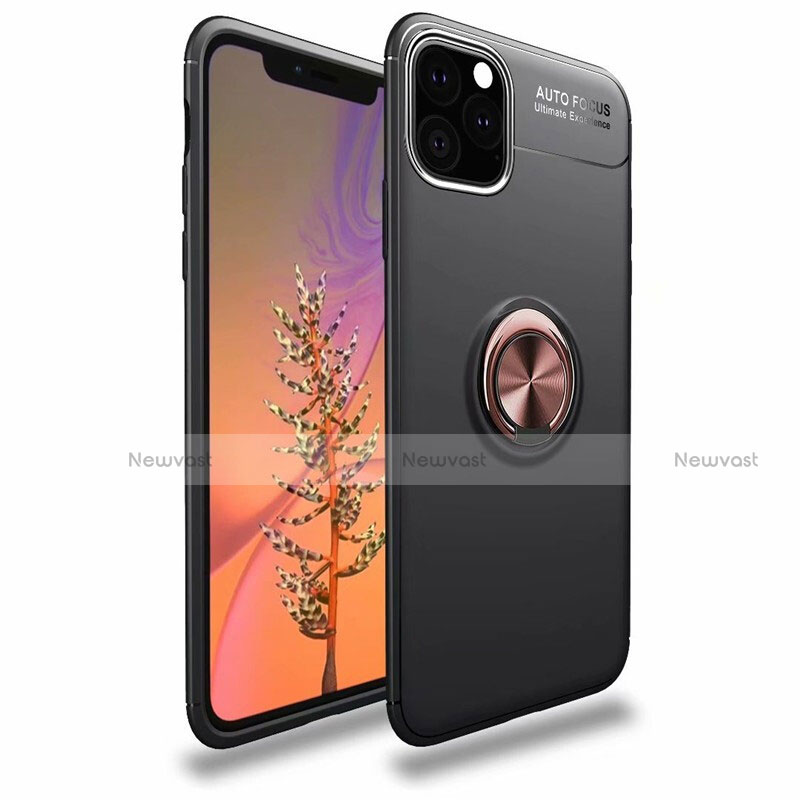 Ultra-thin Silicone Gel Soft Case Cover with Magnetic Finger Ring Stand for Apple iPhone 11 Pro Gold and Black