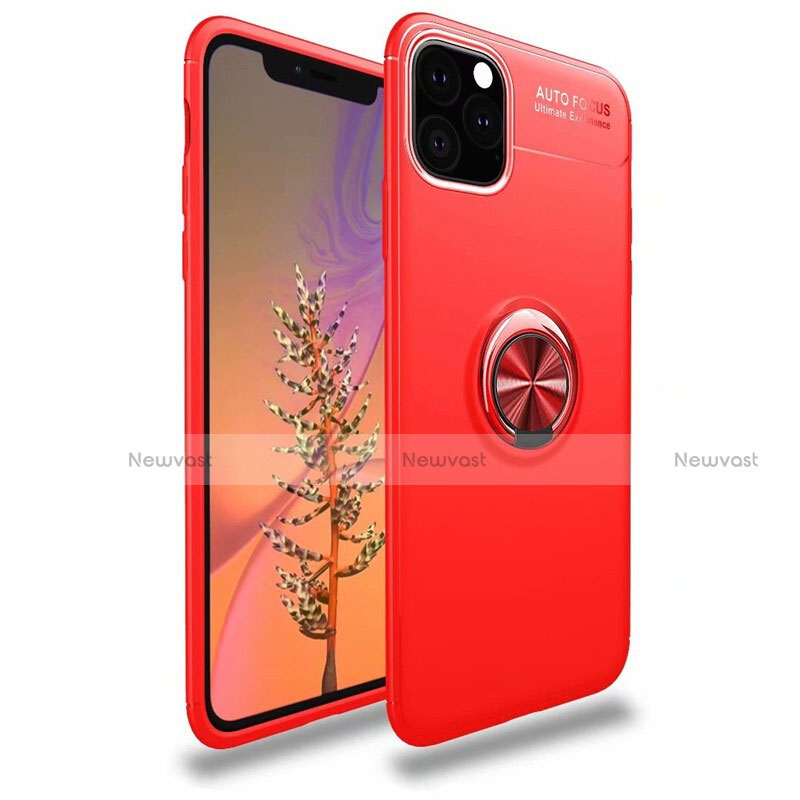 Ultra-thin Silicone Gel Soft Case Cover with Magnetic Finger Ring Stand for Apple iPhone 11 Pro Max Red
