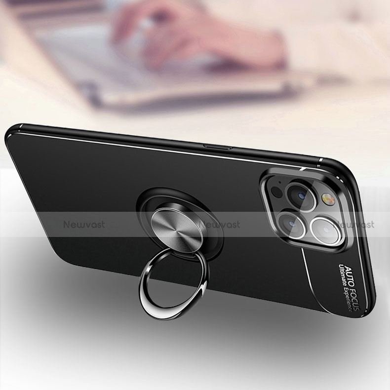Ultra-thin Silicone Gel Soft Case Cover with Magnetic Finger Ring Stand for Apple iPhone 13 Pro
