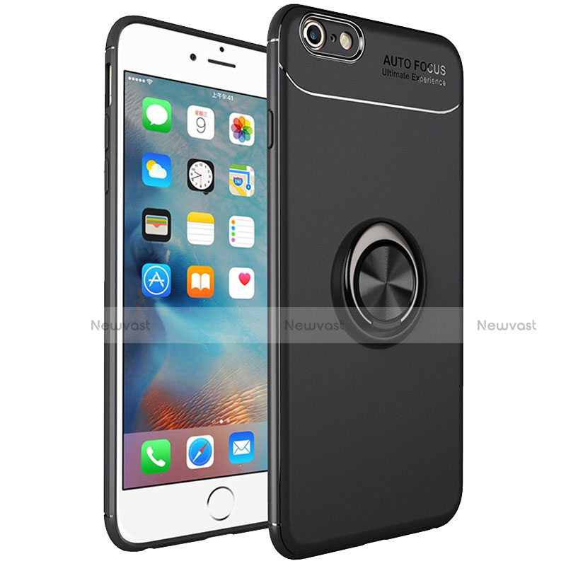 Ultra-thin Silicone Gel Soft Case Cover with Magnetic Finger Ring Stand for Apple iPhone 6 Plus Black