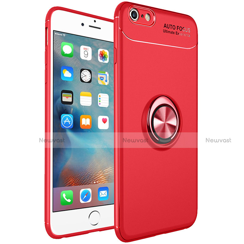 Ultra-thin Silicone Gel Soft Case Cover with Magnetic Finger Ring Stand for Apple iPhone 6S Plus Red