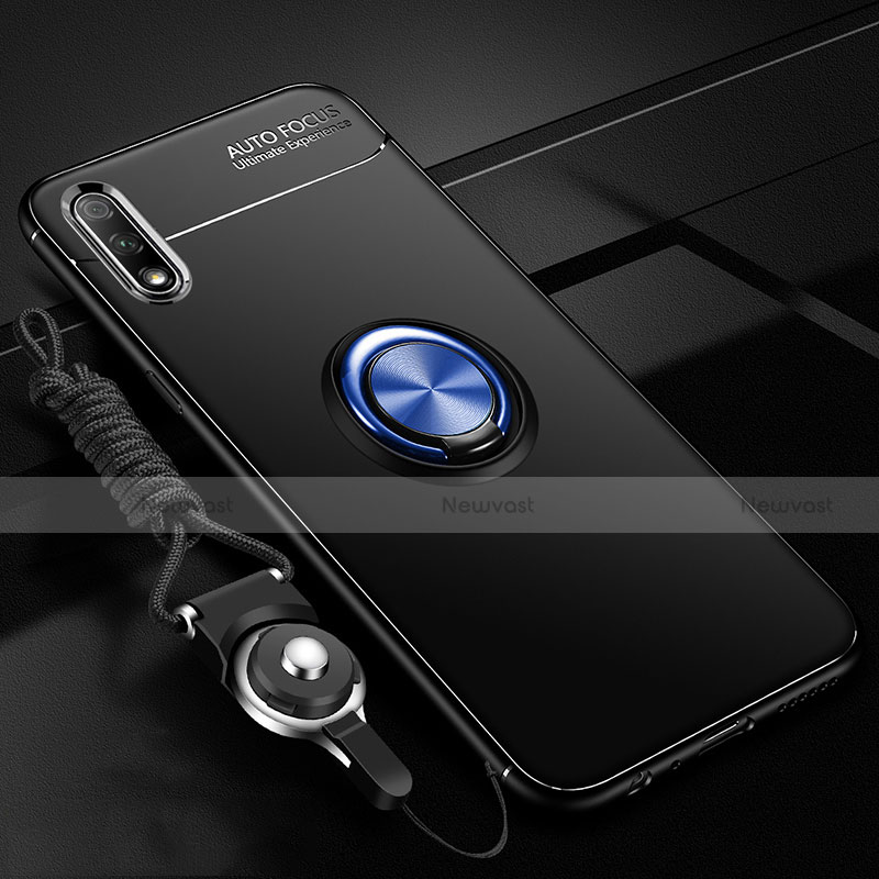 Ultra-thin Silicone Gel Soft Case Cover with Magnetic Finger Ring Stand for Huawei Enjoy 10 Blue and Black