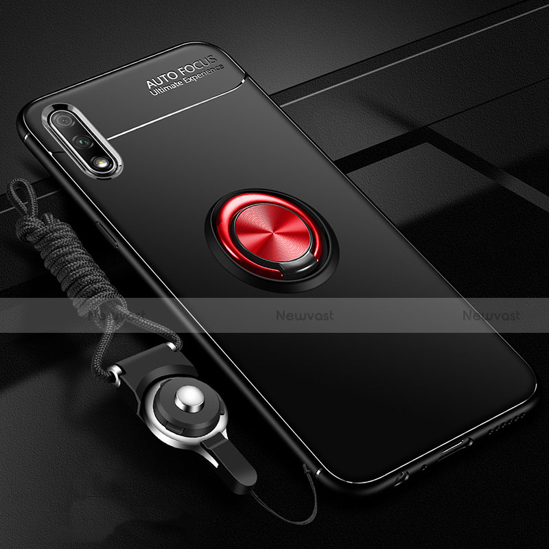 Ultra-thin Silicone Gel Soft Case Cover with Magnetic Finger Ring Stand for Huawei Enjoy 10 Red and Black