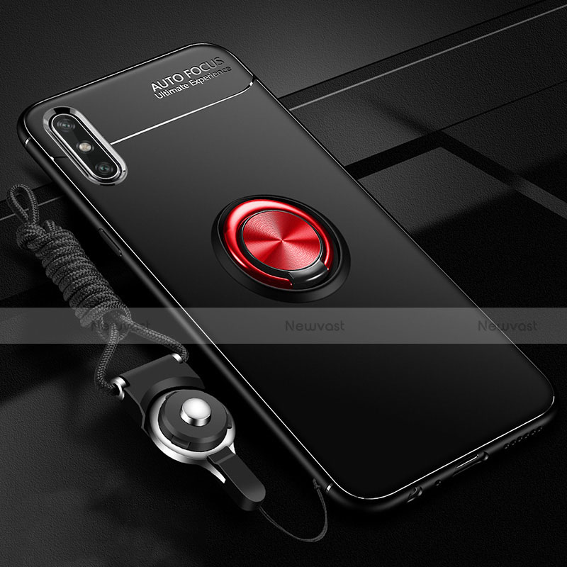 Ultra-thin Silicone Gel Soft Case Cover with Magnetic Finger Ring Stand for Huawei Enjoy 10e Red and Black