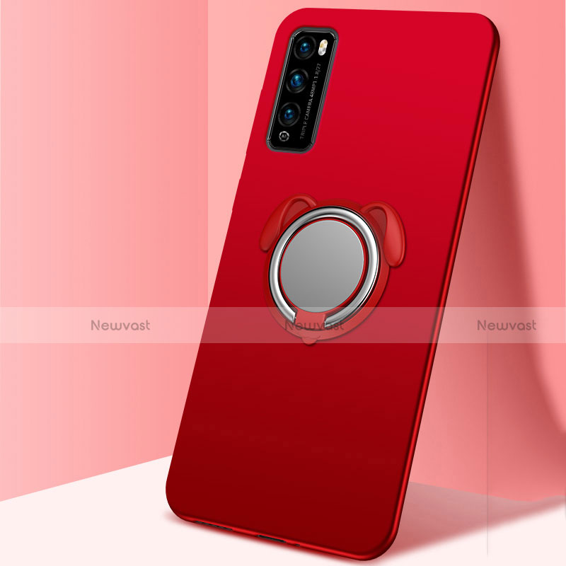 Ultra-thin Silicone Gel Soft Case Cover with Magnetic Finger Ring Stand for Huawei Enjoy 20 Pro 5G Red