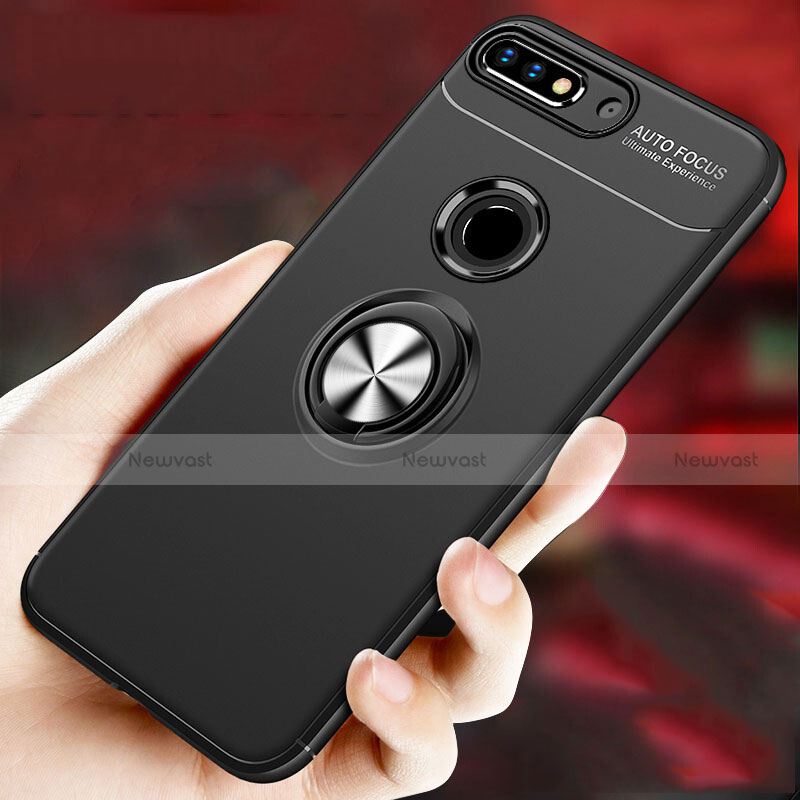 Ultra-thin Silicone Gel Soft Case Cover with Magnetic Finger Ring Stand for Huawei Enjoy 8 Plus Black