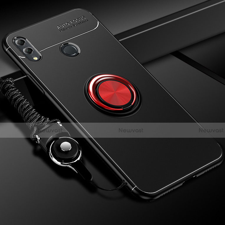 Ultra-thin Silicone Gel Soft Case Cover with Magnetic Finger Ring Stand for Huawei Honor 10 Lite Red and Black