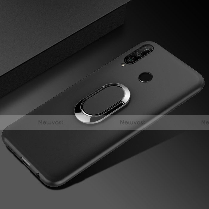 Ultra-thin Silicone Gel Soft Case Cover with Magnetic Finger Ring Stand for Huawei Honor 20 Lite Black
