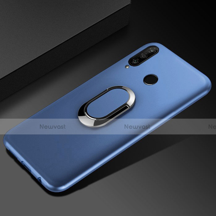 Ultra-thin Silicone Gel Soft Case Cover with Magnetic Finger Ring Stand for Huawei Honor 20 Lite Blue