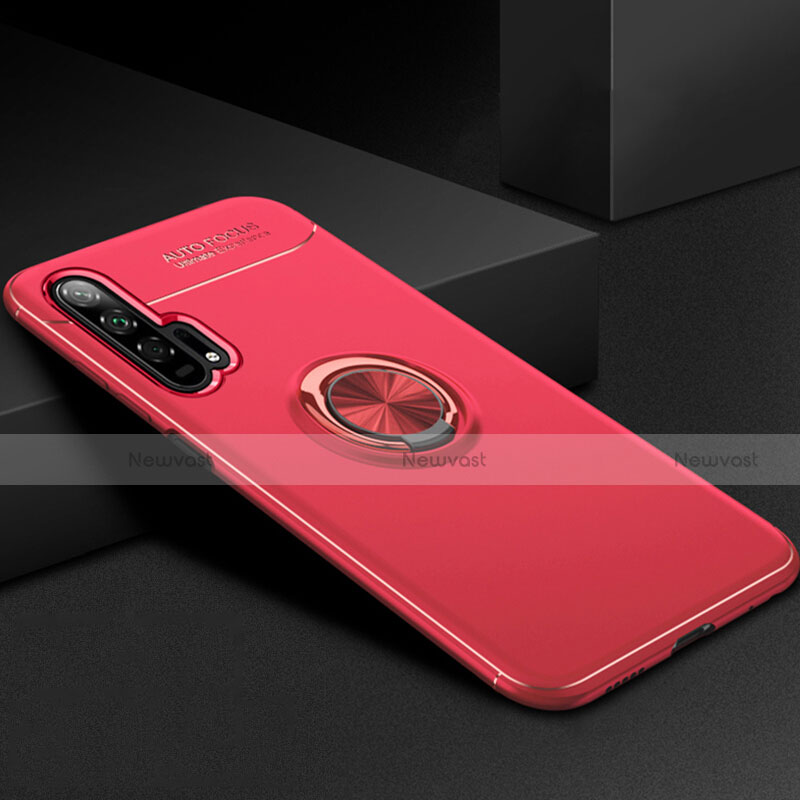 Ultra-thin Silicone Gel Soft Case Cover with Magnetic Finger Ring Stand for Huawei Honor 20 Pro Red