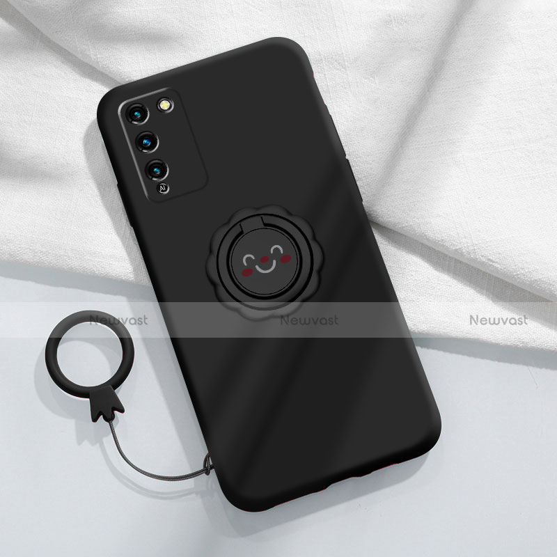 Ultra-thin Silicone Gel Soft Case Cover with Magnetic Finger Ring Stand for Huawei Honor 30 Lite 5G Black