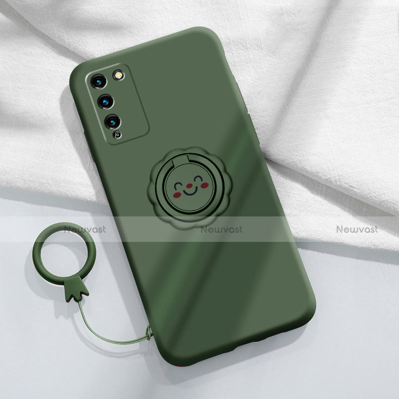 Ultra-thin Silicone Gel Soft Case Cover with Magnetic Finger Ring Stand for Huawei Honor 30 Lite 5G Green