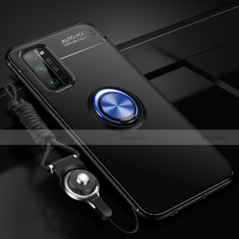 Ultra-thin Silicone Gel Soft Case Cover with Magnetic Finger Ring Stand for Huawei Honor 30 Pro Blue and Black