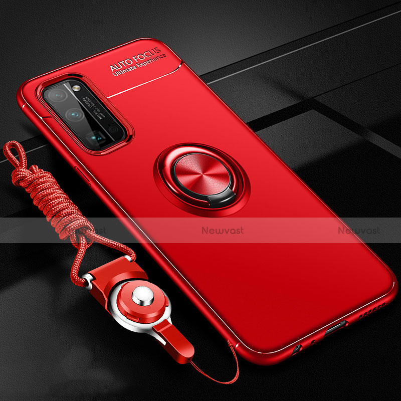 Ultra-thin Silicone Gel Soft Case Cover with Magnetic Finger Ring Stand for Huawei Honor 30 Pro+ Plus Red