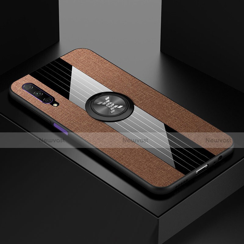 Ultra-thin Silicone Gel Soft Case Cover with Magnetic Finger Ring Stand for Huawei Honor 9X Pro Brown