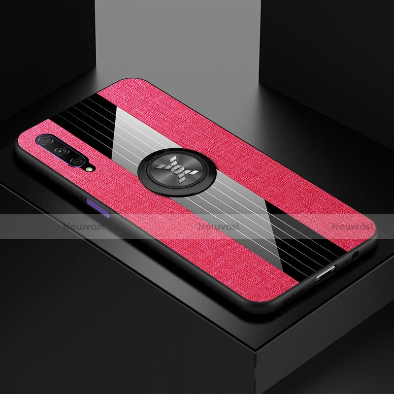 Ultra-thin Silicone Gel Soft Case Cover with Magnetic Finger Ring Stand for Huawei Honor 9X Pro Hot Pink