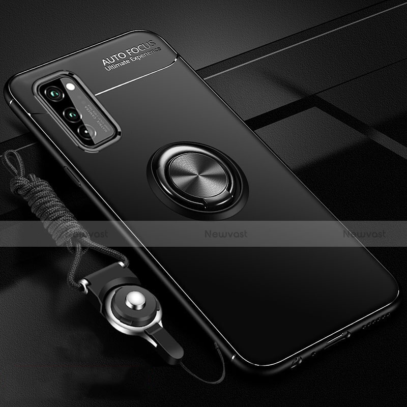 Ultra-thin Silicone Gel Soft Case Cover with Magnetic Finger Ring Stand for Huawei Honor V30 Pro 5G Black