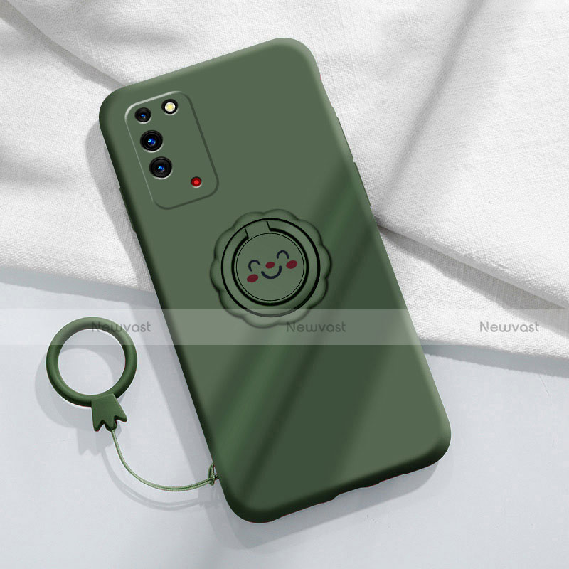 Ultra-thin Silicone Gel Soft Case Cover with Magnetic Finger Ring Stand for Huawei Honor X10 5G Green