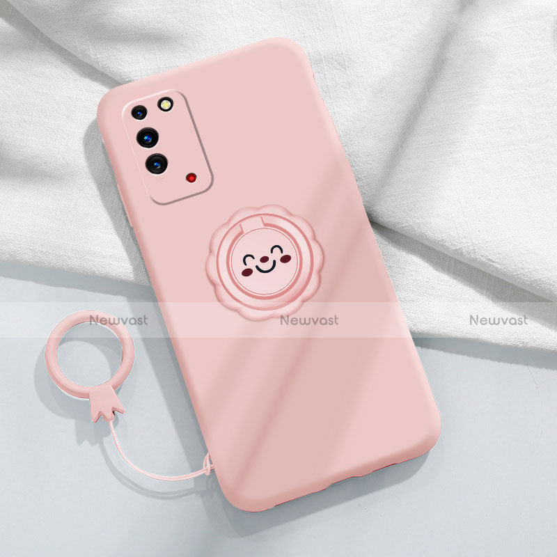 Ultra-thin Silicone Gel Soft Case Cover with Magnetic Finger Ring Stand for Huawei Honor X10 5G Pink