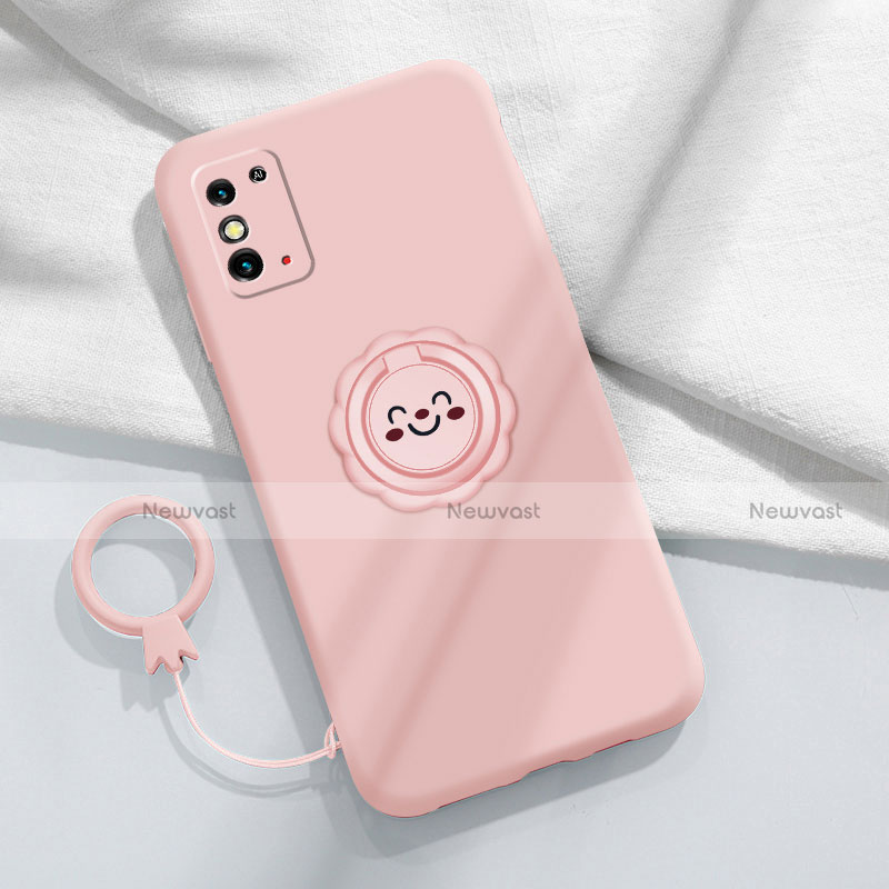 Ultra-thin Silicone Gel Soft Case Cover with Magnetic Finger Ring Stand for Huawei Honor X10 Max 5G Pink