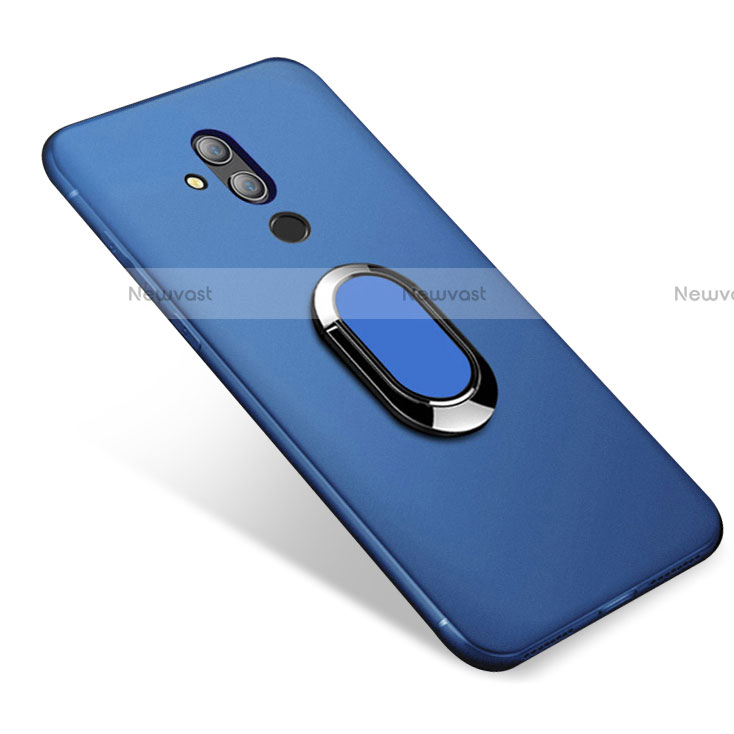 Ultra-thin Silicone Gel Soft Case Cover with Magnetic Finger Ring Stand for Huawei Maimang 7 Blue