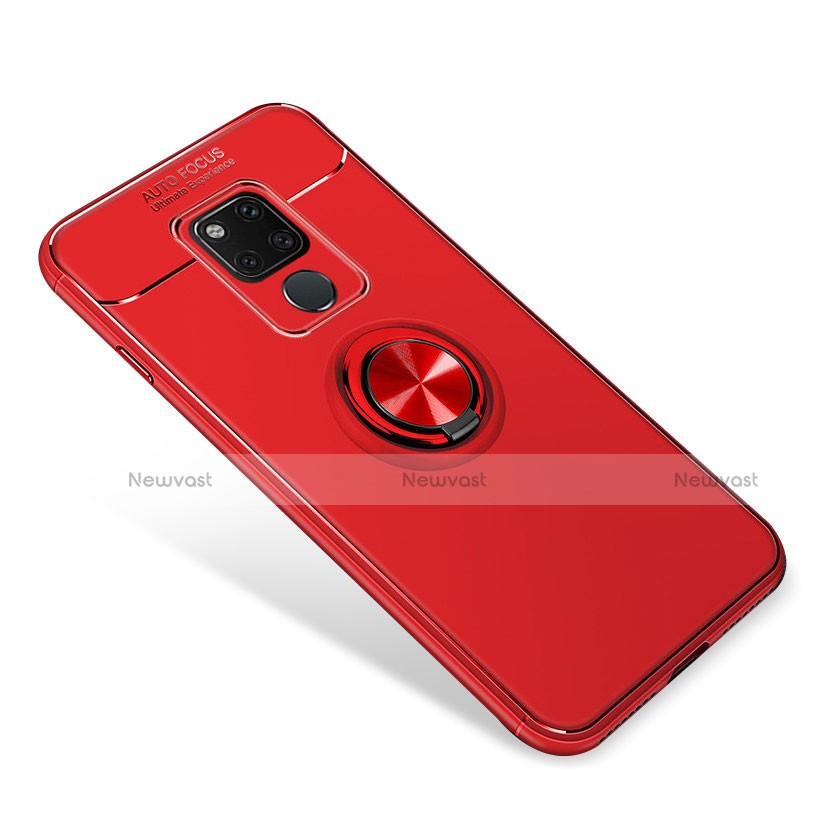 Ultra-thin Silicone Gel Soft Case Cover with Magnetic Finger Ring Stand for Huawei Mate 20 Red