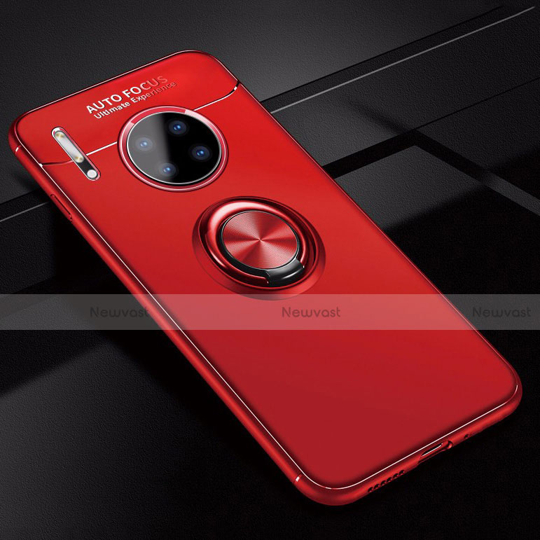 Ultra-thin Silicone Gel Soft Case Cover with Magnetic Finger Ring Stand for Huawei Mate 30 Pro 5G Red