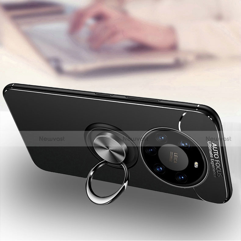 Ultra-thin Silicone Gel Soft Case Cover with Magnetic Finger Ring Stand for Huawei Mate 40 Pro+ Plus