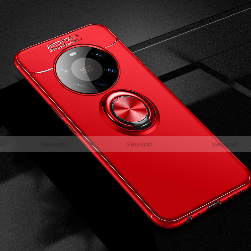 Ultra-thin Silicone Gel Soft Case Cover with Magnetic Finger Ring Stand for Huawei Mate 40 Pro+ Plus Red