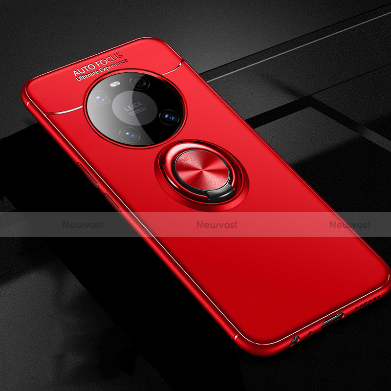 Ultra-thin Silicone Gel Soft Case Cover with Magnetic Finger Ring Stand for Huawei Mate 40 Red