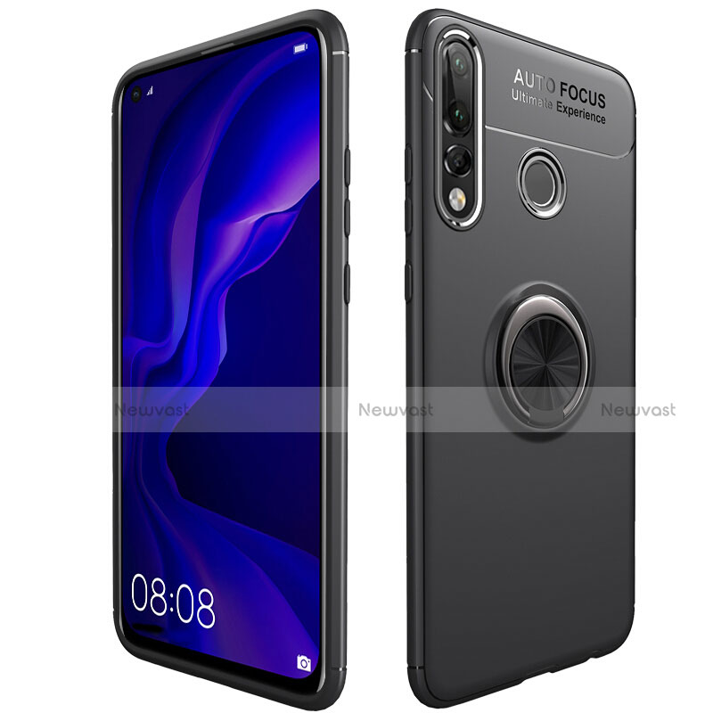 Ultra-thin Silicone Gel Soft Case Cover with Magnetic Finger Ring Stand for Huawei Nova 4e Black