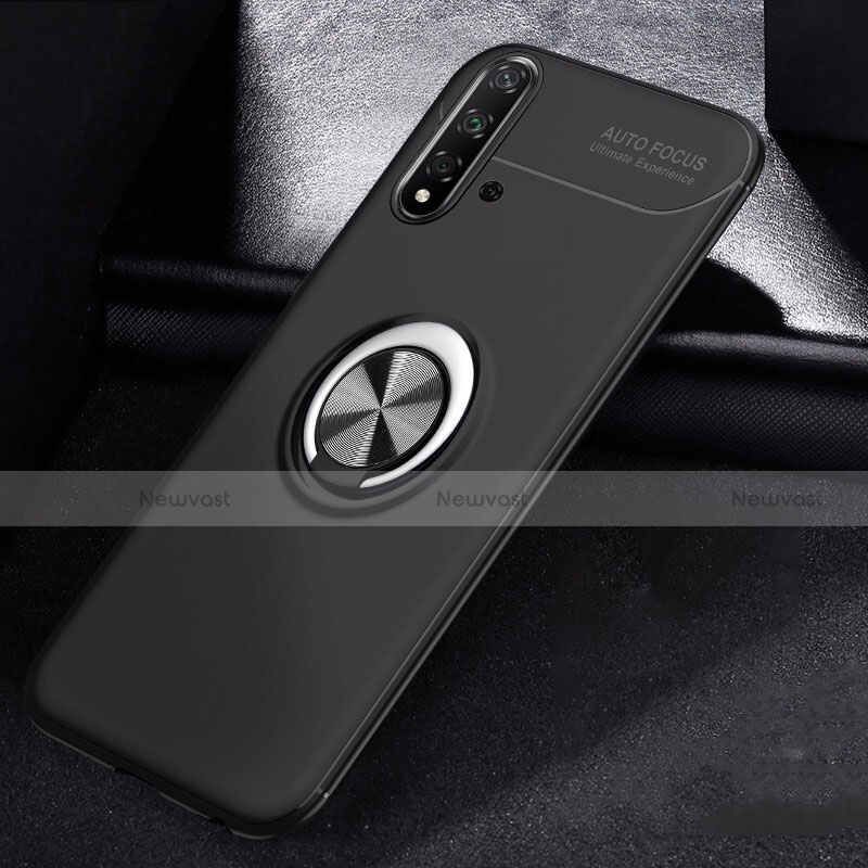 Ultra-thin Silicone Gel Soft Case Cover with Magnetic Finger Ring Stand for Huawei Nova 5 Black