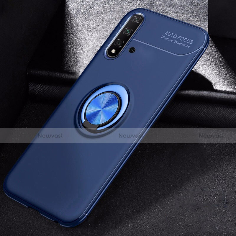 Ultra-thin Silicone Gel Soft Case Cover with Magnetic Finger Ring Stand for Huawei Nova 5 Blue