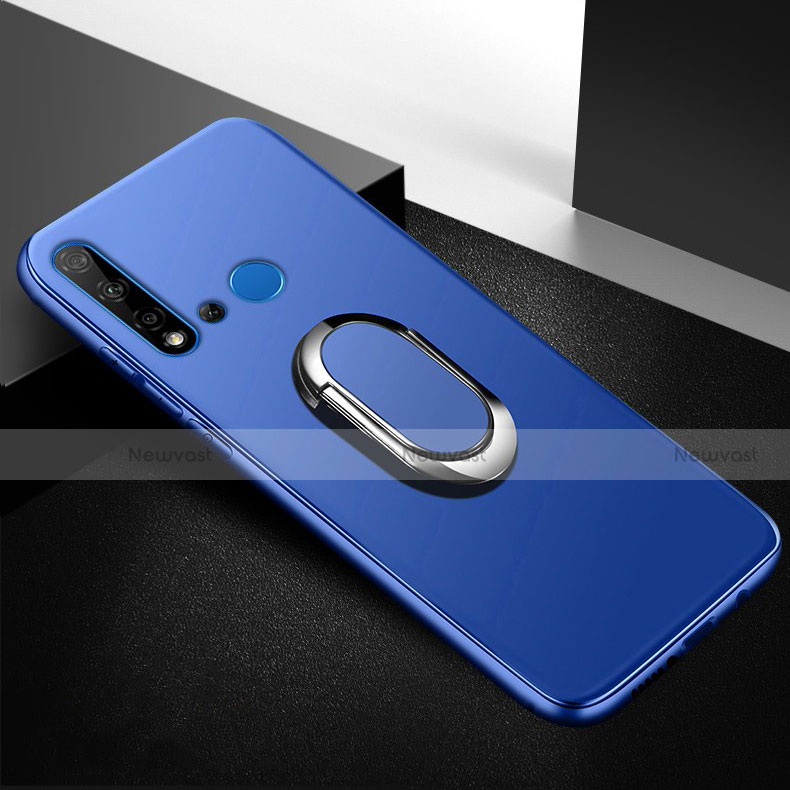 Ultra-thin Silicone Gel Soft Case Cover with Magnetic Finger Ring Stand for Huawei Nova 5i Blue
