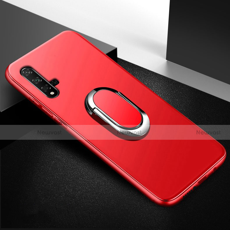 Ultra-thin Silicone Gel Soft Case Cover with Magnetic Finger Ring Stand for Huawei Nova 5T Red