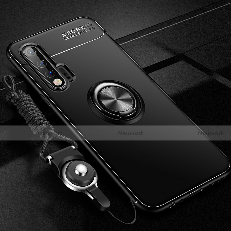 Ultra-thin Silicone Gel Soft Case Cover with Magnetic Finger Ring Stand for Huawei Nova 6 5G Black