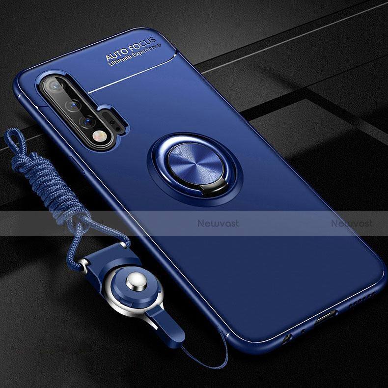 Ultra-thin Silicone Gel Soft Case Cover with Magnetic Finger Ring Stand for Huawei Nova 6 5G Blue