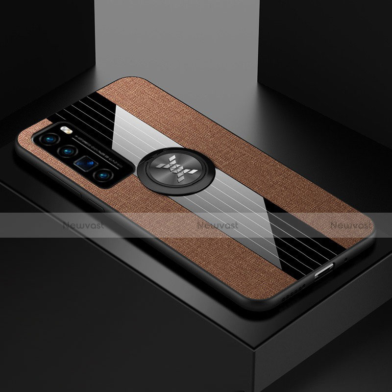 Ultra-thin Silicone Gel Soft Case Cover with Magnetic Finger Ring Stand for Huawei Nova 7 Pro 5G Brown