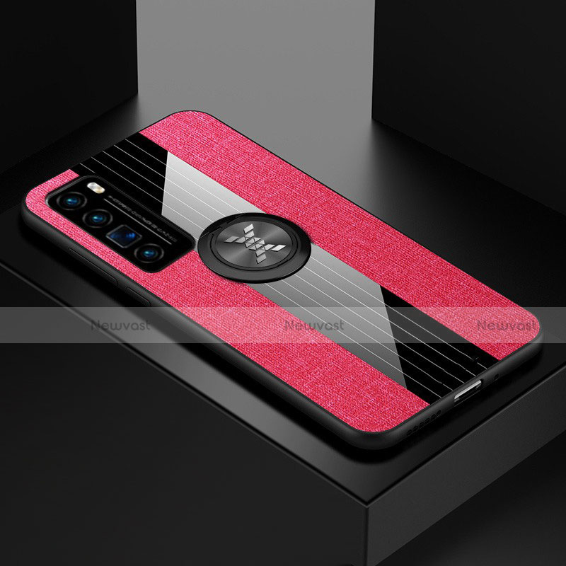 Ultra-thin Silicone Gel Soft Case Cover with Magnetic Finger Ring Stand for Huawei Nova 7 Pro 5G Hot Pink