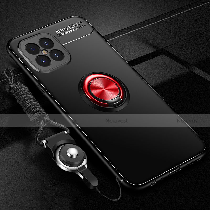 Ultra-thin Silicone Gel Soft Case Cover with Magnetic Finger Ring Stand for Huawei Nova 8 SE 5G Red and Black