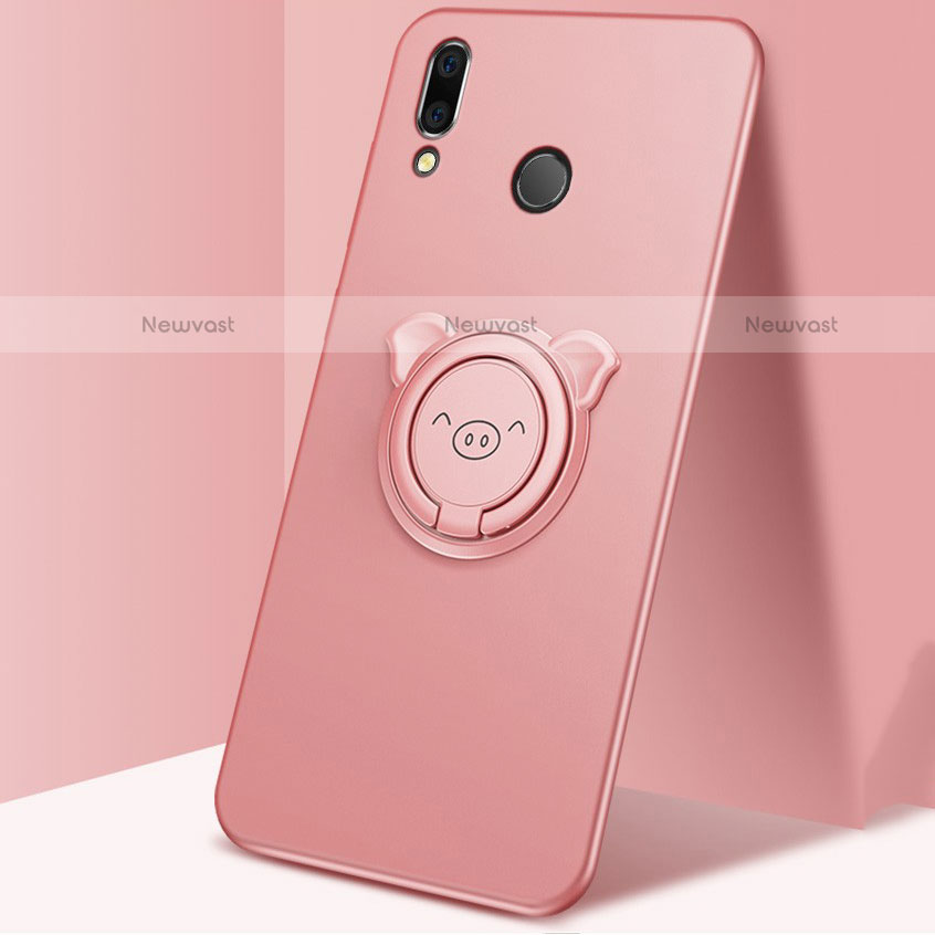 Ultra-thin Silicone Gel Soft Case Cover with Magnetic Finger Ring Stand for Huawei P Smart (2019) Rose Gold