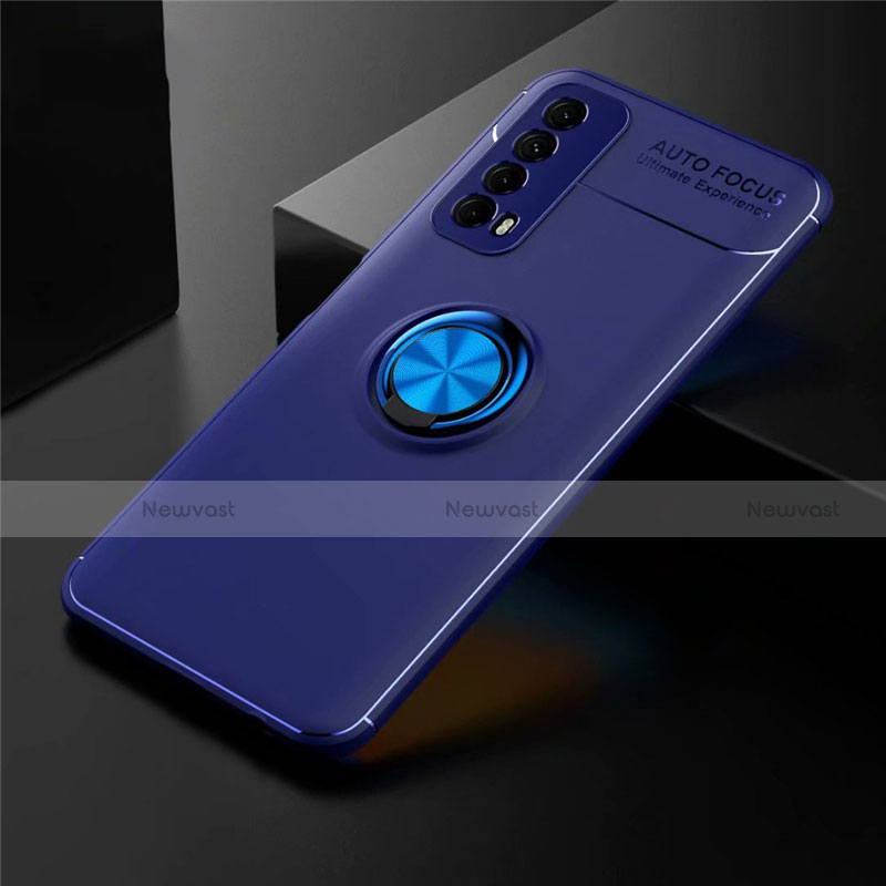 Ultra-thin Silicone Gel Soft Case Cover with Magnetic Finger Ring Stand for Huawei P Smart (2021)