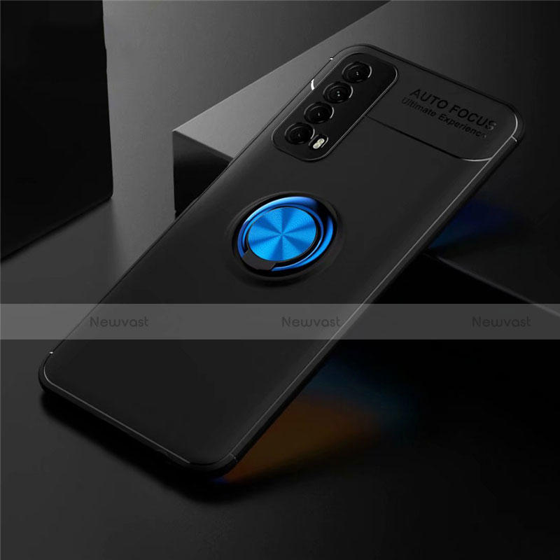 Ultra-thin Silicone Gel Soft Case Cover with Magnetic Finger Ring Stand for Huawei P Smart (2021)