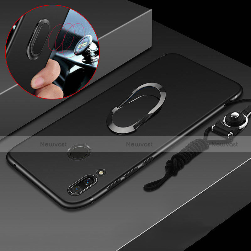 Ultra-thin Silicone Gel Soft Case Cover with Magnetic Finger Ring Stand for Huawei P Smart+ Plus Black