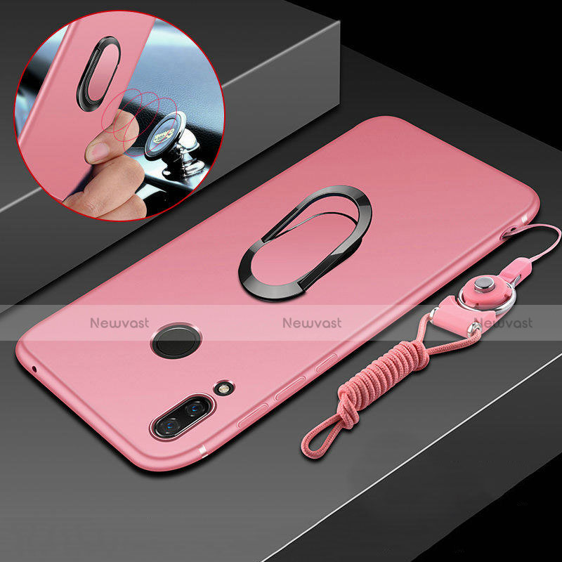 Ultra-thin Silicone Gel Soft Case Cover with Magnetic Finger Ring Stand for Huawei P Smart+ Plus Pink