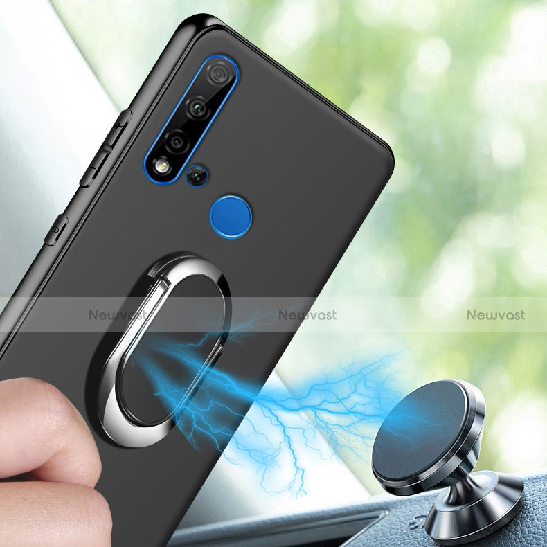 Ultra-thin Silicone Gel Soft Case Cover with Magnetic Finger Ring Stand for Huawei P20 Lite (2019)