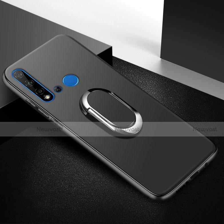 Ultra-thin Silicone Gel Soft Case Cover with Magnetic Finger Ring Stand for Huawei P20 Lite (2019) Black